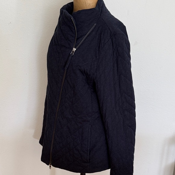 Eileen Fisher sz M Organic cotton Navy  Quilted Moto Jacket great condition - Picture 3 of 8